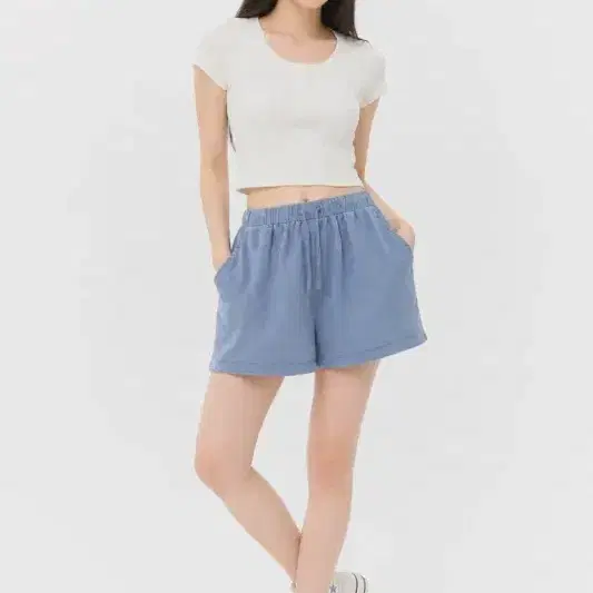 라이트 블루 여자 프리 반바지 O4094
