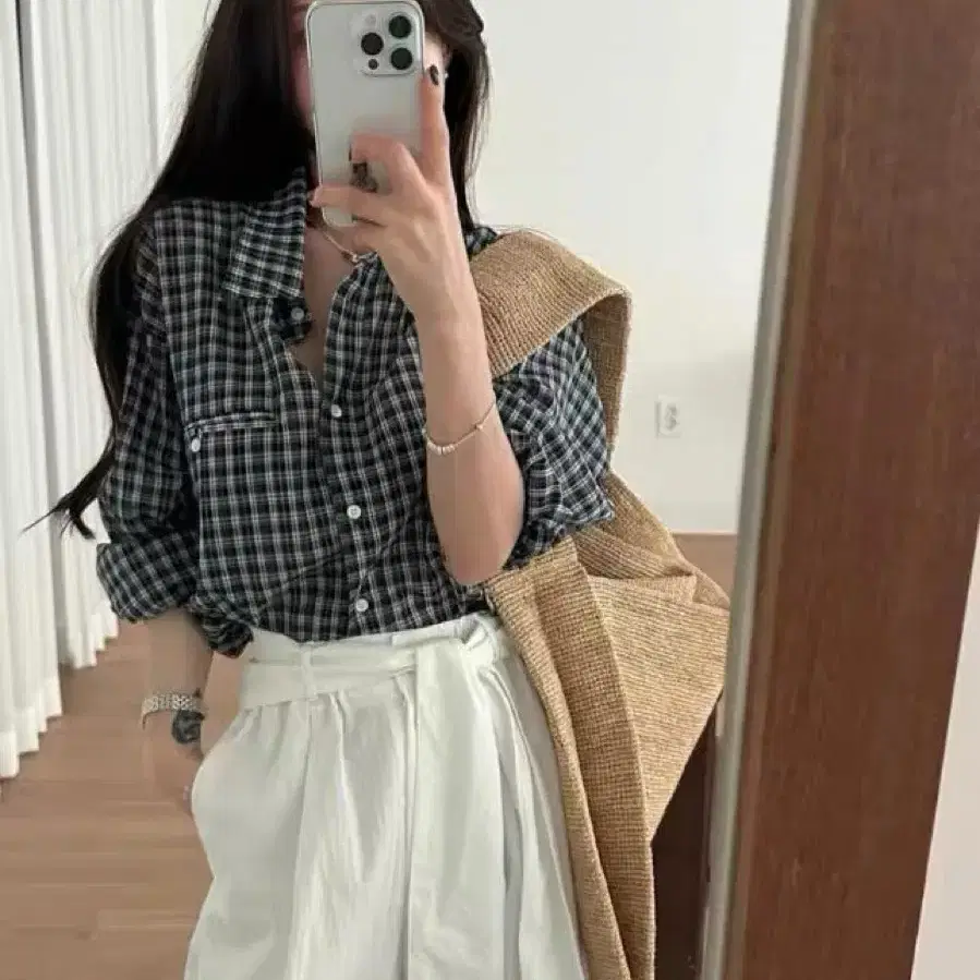 여성 체크 남방