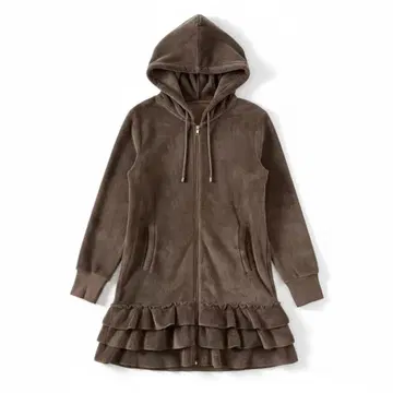 00s y2k 밑단 프릴 플리스 롱 후드티 모코프리 헤이세이 갸루 코어