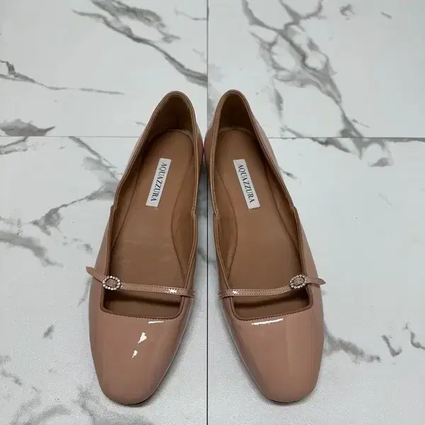 Aquazzura 아쿠아주라 핑크 큐빅 디테일 메리제인 플랫슈즈