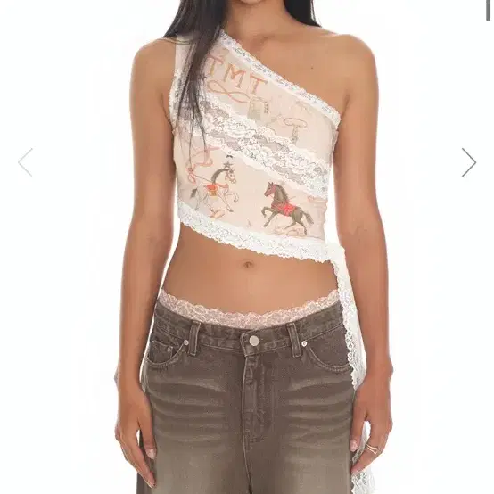 투머치택스 LACE PANEL ONE SHOULDFR TOP (BEIGE)
