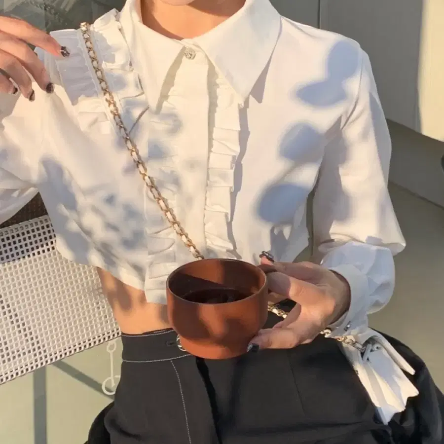 서쿠키 셔링라인 크롭 블라우스 m