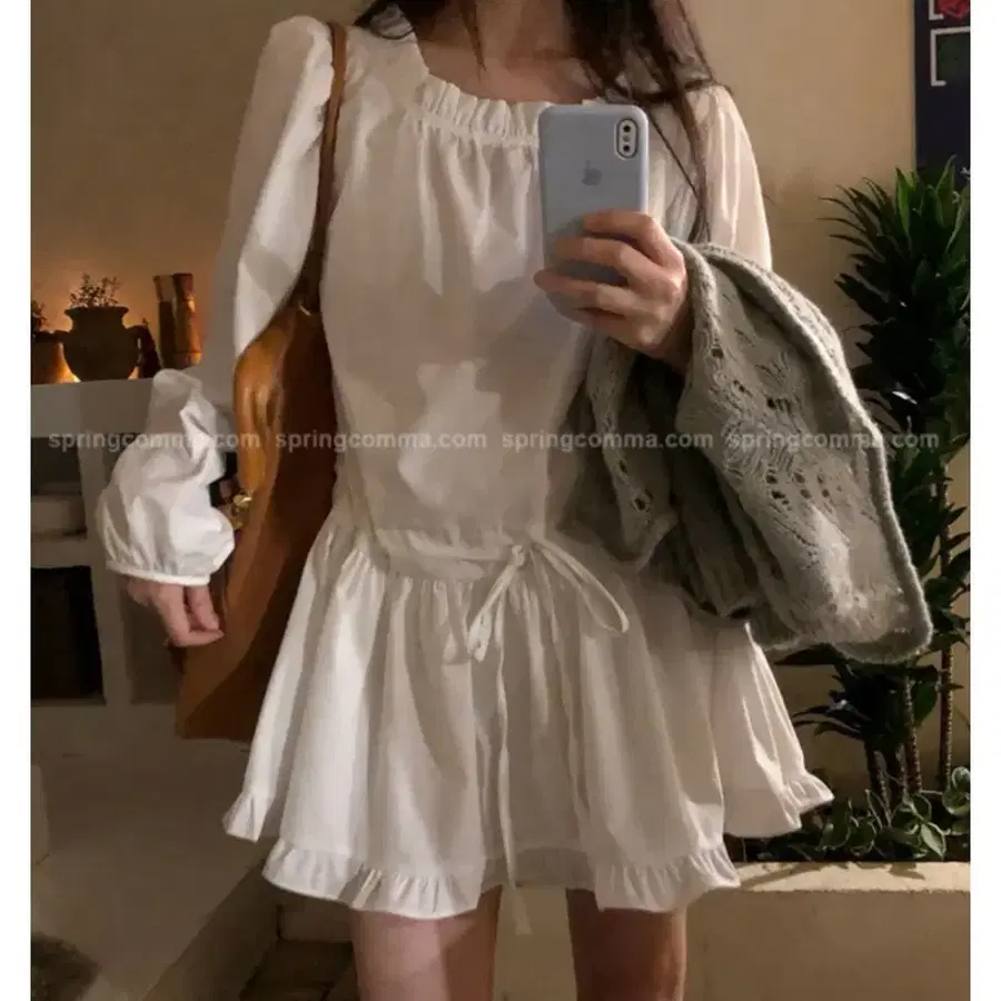 스프링콤마 버딘 프릴스퀘어넥블라우스원피스