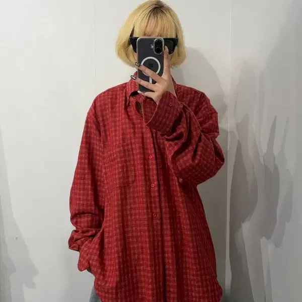 L 빈티지 바구타 체그 긴팔 셔츠 레드