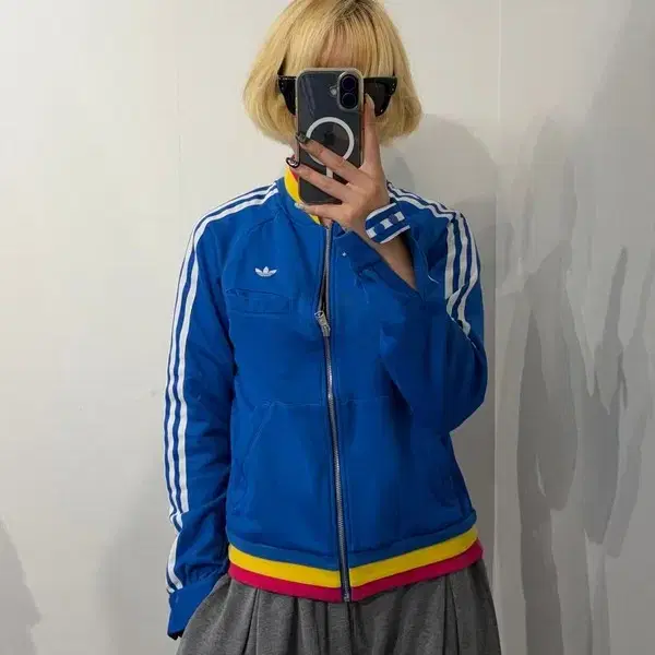 85 빈티지 아디다스 블루 집업 블루종 져지 자켓