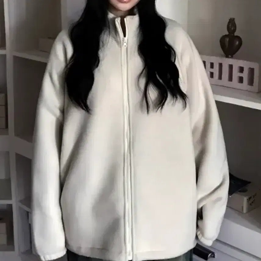 기모 집업 아이보리 베이지 후리스
