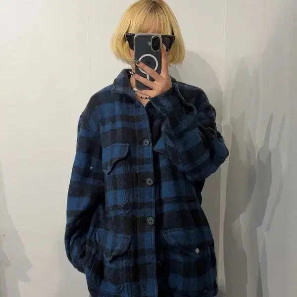 L 빈티지 기모 울 체크 셔츠 자켓