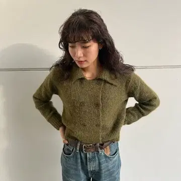 ZARA 더블 버튼 카라 부착 니트 올리브 즉시 완판
