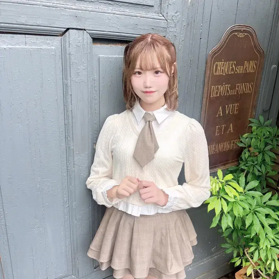 에블린 evelyn 넥타이 포함 카라 니트