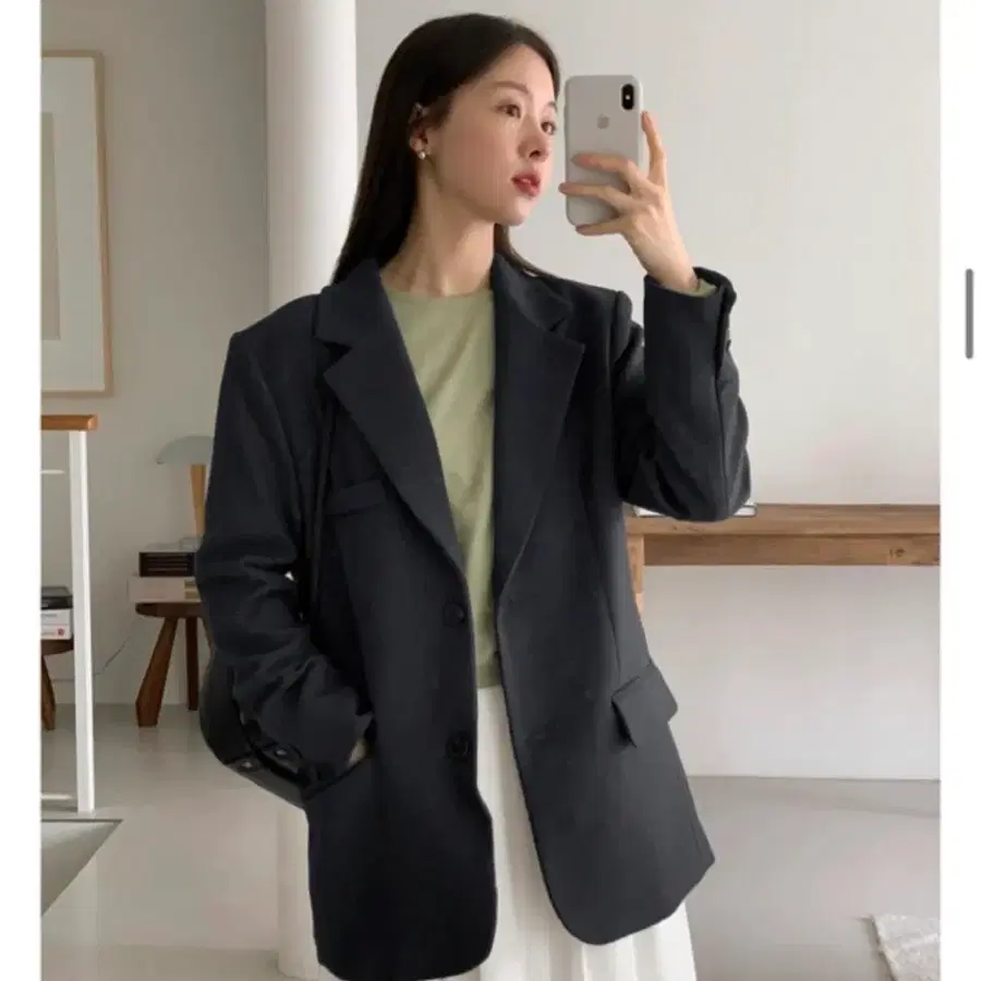 로렌하이 델라 오버핏 싱글 미디 자켓