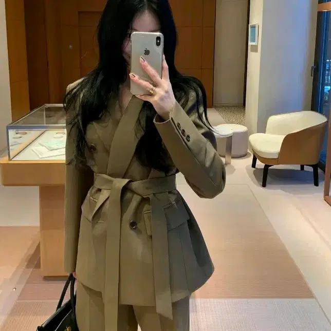 세트) 브론 B 울 블렌드 더블 자켓 / 슬랙스 카키베이지