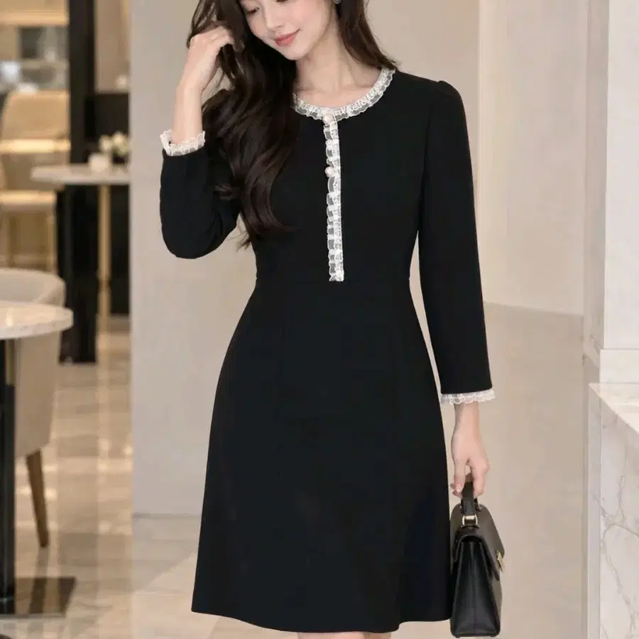 케네스레이디 블랙 레이스 원피스 55~66