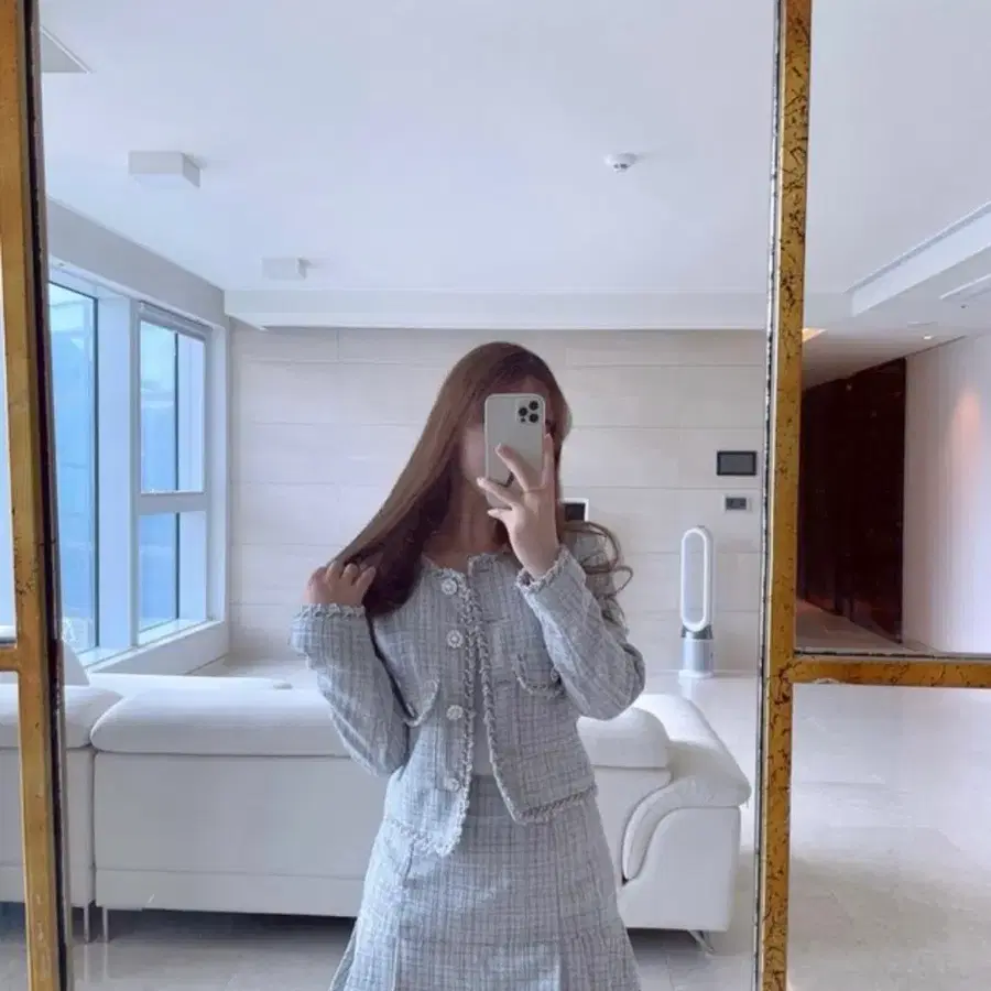 메이윤 자켓 스커트 세트 스톤그레이