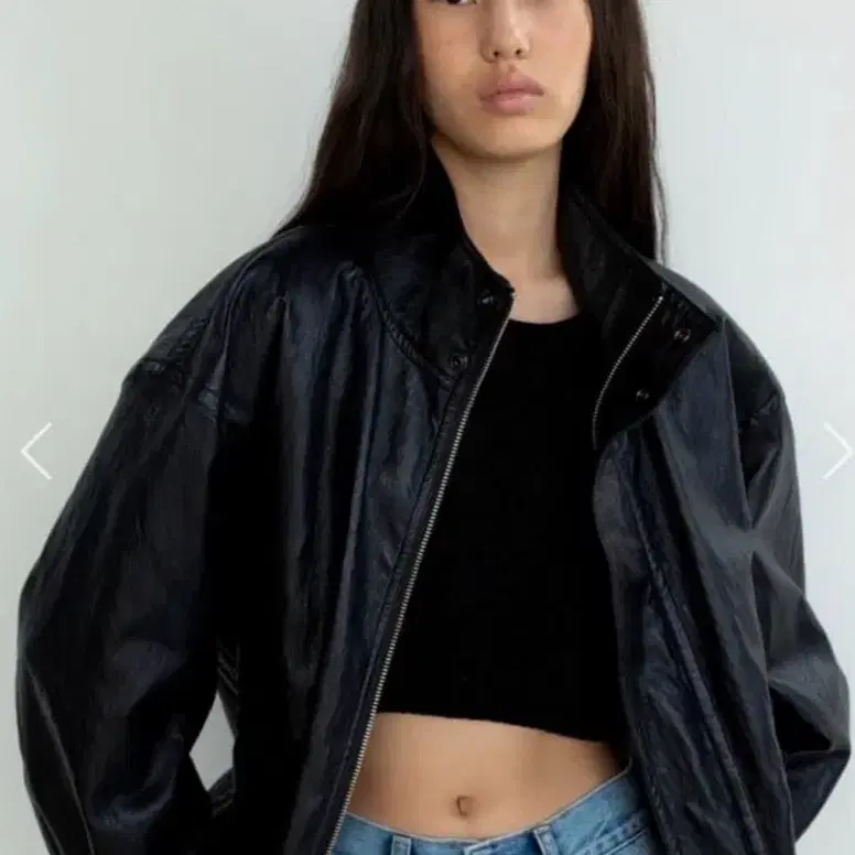 모노하 high neck leather jumper 하이넥 레더점퍼