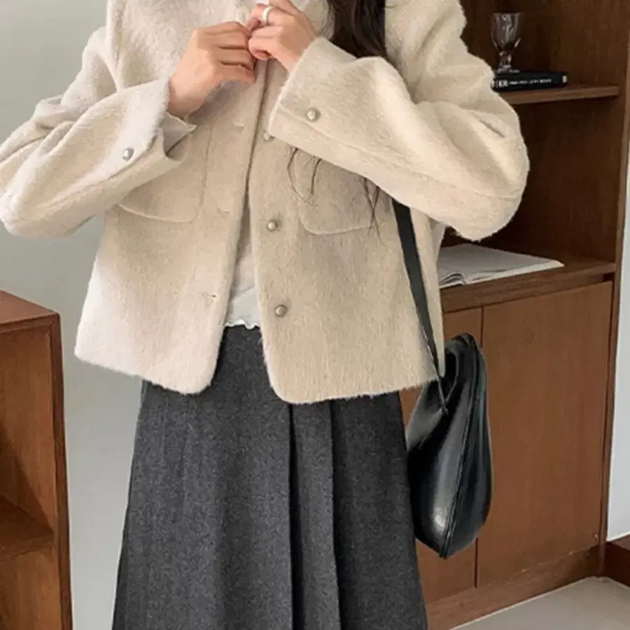 텐미닛스타일 모헤어 노카라 자켓