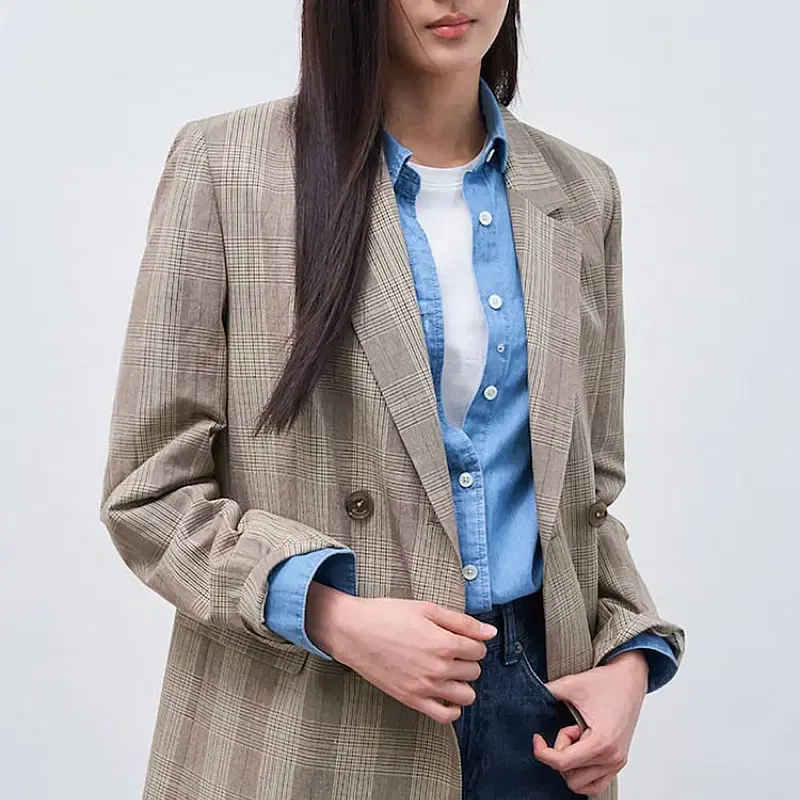 빈폴레이디스 리넨 체크 더블 재킷
