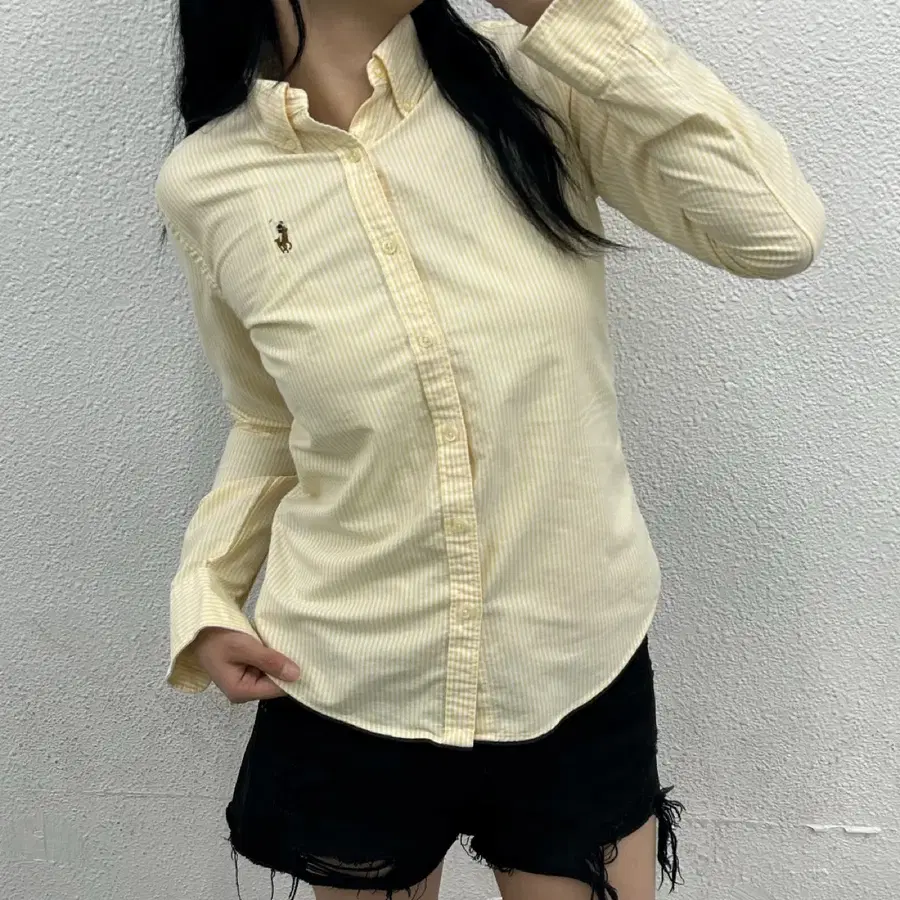 랄프로렌 옥스포드 스트라이프 옐로우 셔츠 0