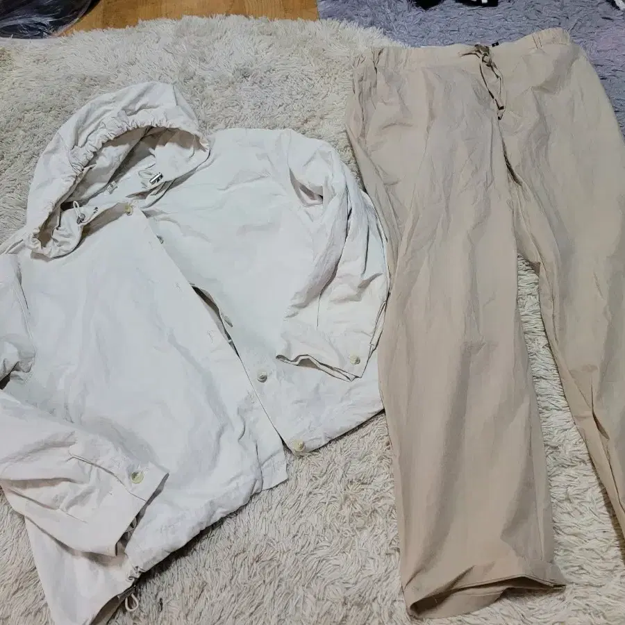 후드 집업 세트 베이지