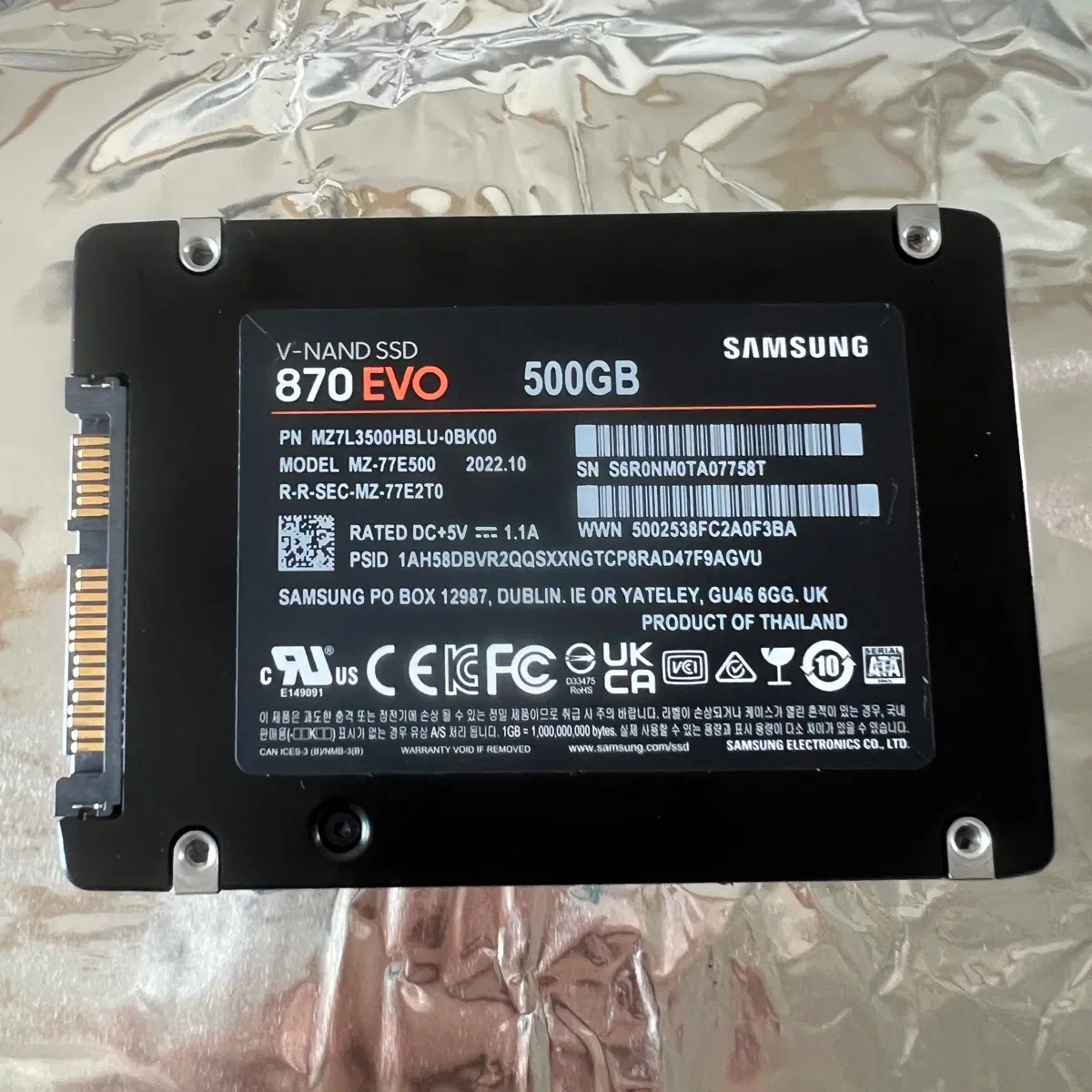 삼성 SSD 870 EVO 500GB 정상 / 총쓰기 21.9TB