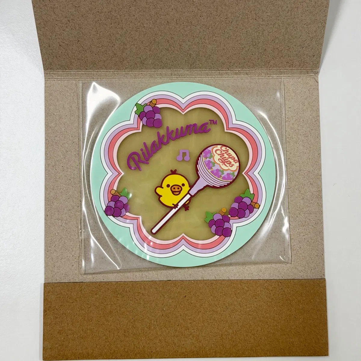 리락쿠마 키이로이토리 츄파춥스 컵 티 러버 코스터 가챠 고무 컵 받침 돼병이