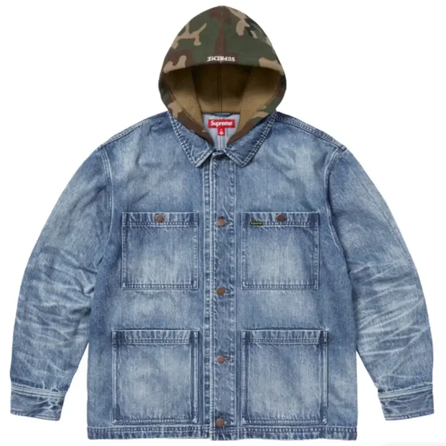 [M] 슈프림 원 후드 초어 코트 데님  Supreme Worn Hooded Chore Coat Denim