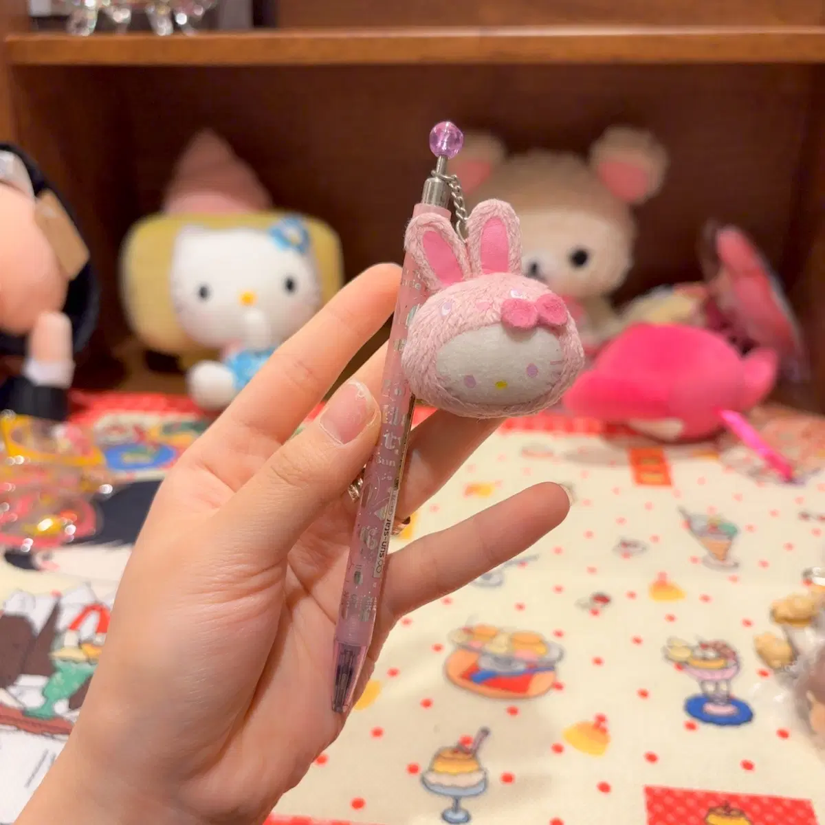 고전 산리오 헬로키티 토끼 우사기 핑크 인형 펜 샤프