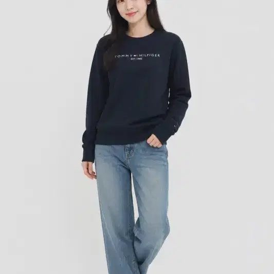 공용XS/타미힐피거 스몰 로고 프린팅 맨투맨