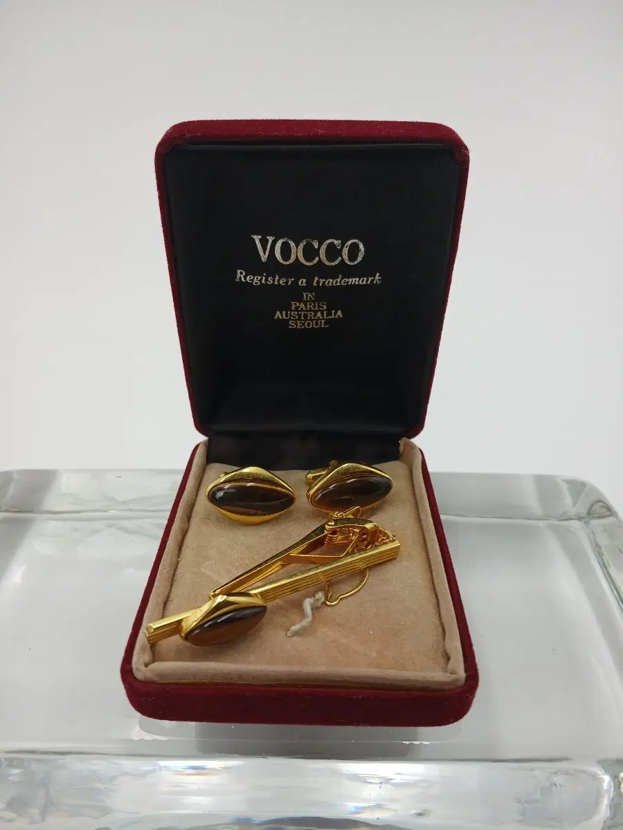 VOCCO 천연 호안석 넥타이핀 커프스 세트
