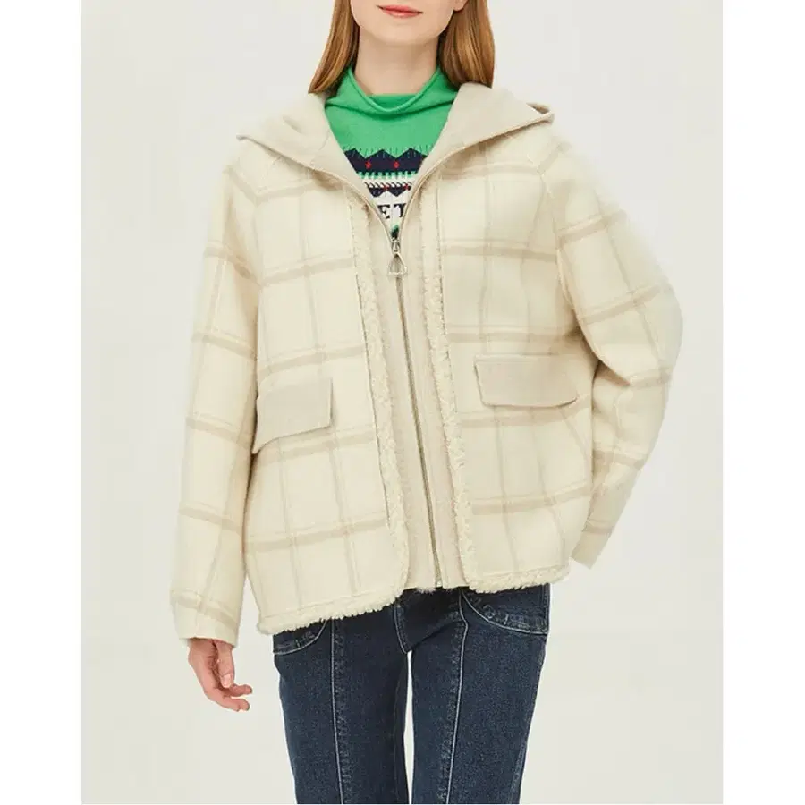 베네통 22fw 후드 체크 코트 90