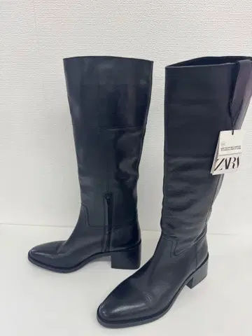 [새상품] ZARA 천연 가죽 롱 부츠 블랙 40(X-70)a