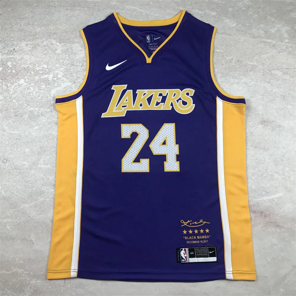 NBA 레이커스 BRYANT 24번 퍼플 블랙맘바 서명 기념 농구 유니폼 남녀공용 저지