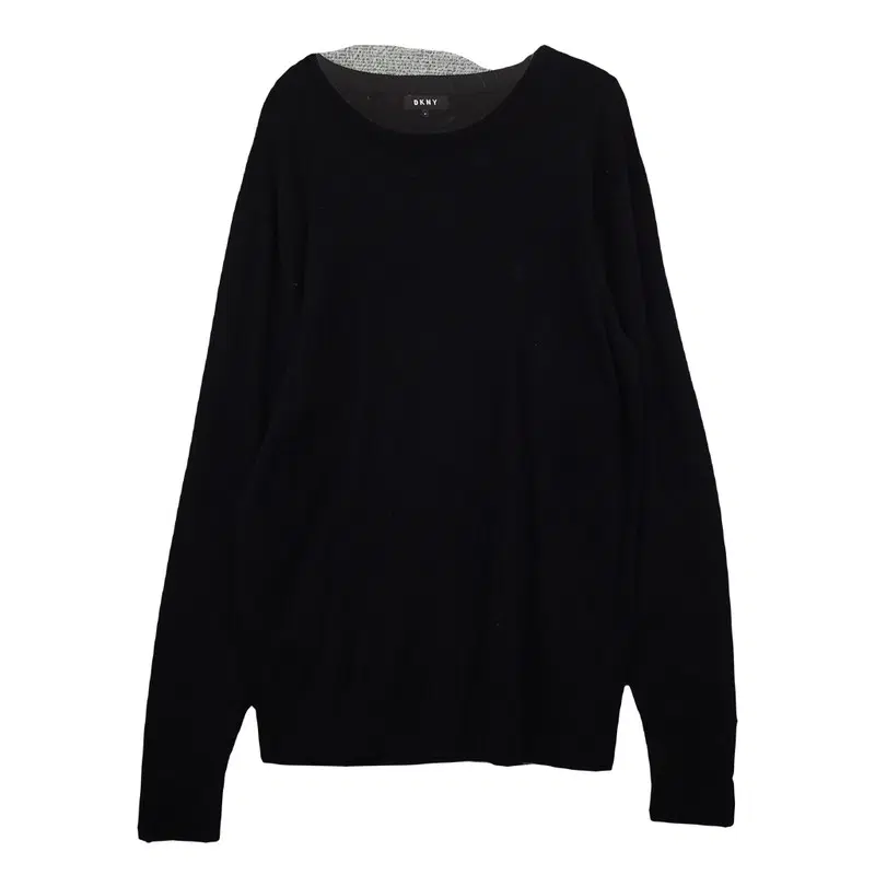 DKNY 블랙 코튼 100% 미니멀 크루넥 라운드 니트 M