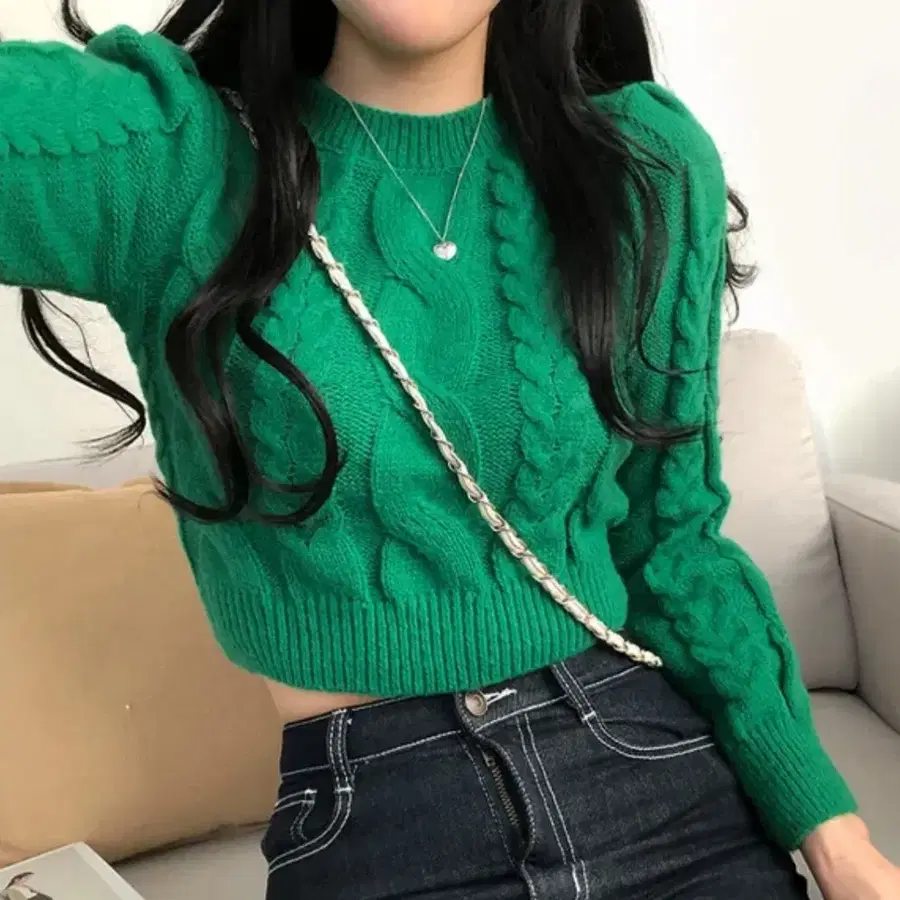 꽈배기 크롭 니트