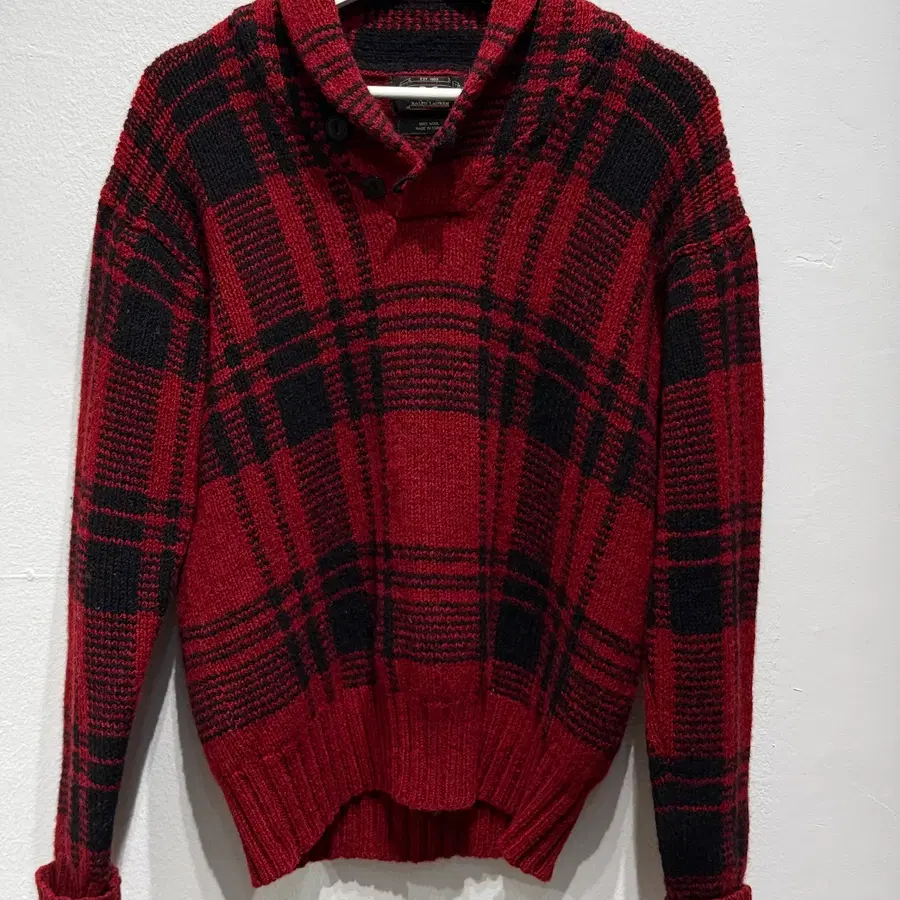 더블알엘 RRL PLAID SHAWL-COLLAR WOOL SWEATER (S)