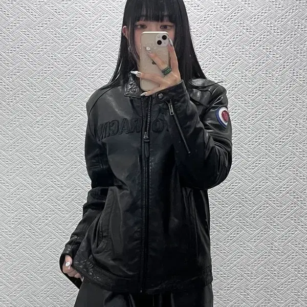 EXR 빈티지 락펑크 모터 레이싱 누빔 가죽 자켓 100 C14860