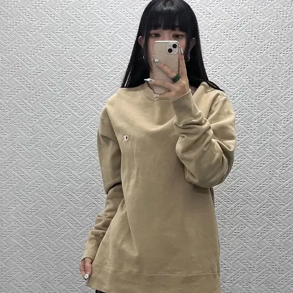 챔피온 캐주얼 빈티지 오트밀 미니 자수로고 맨투맨 XXL C14880