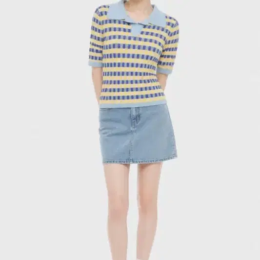 여55/수스 22FW 블루&옐로우 카라 니트
