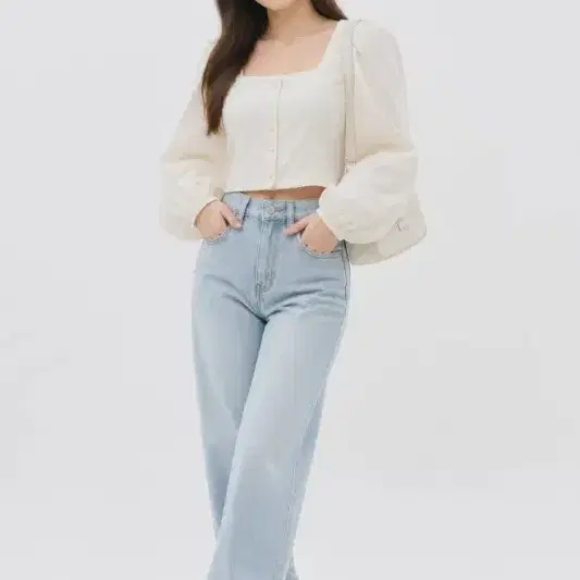 여S/AMOOD 퍼프 소매 크롭 트위드 자켓