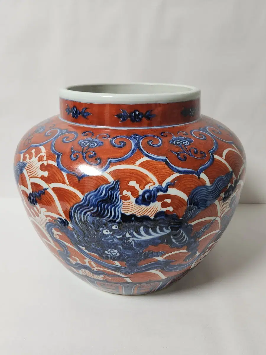 홍채 해수파도 청화용문관 높이30.7 구연부21.3cm 중국도자기