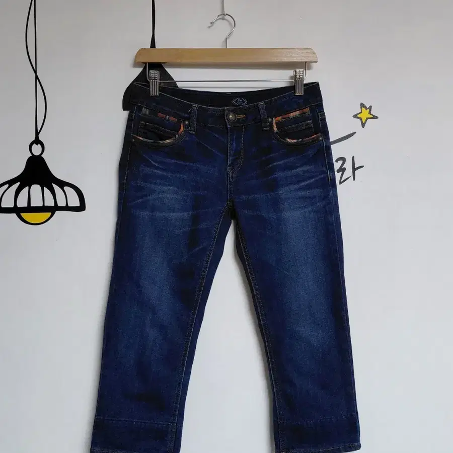 [27] EVISU 체크 자수 7부 데님 팬츠