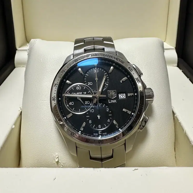 태그호이어 링크 크로노 그래프 칼리버 16 오토 검판 43mm 메탈 시계 CAT2010