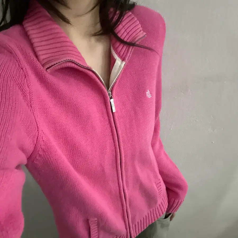 (M) 폴로 랄프로렌 니트 집업 가디건 핑크