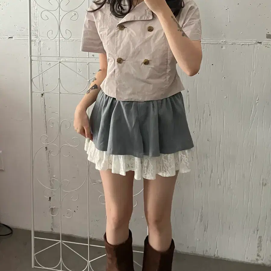 반팔 더블 버튼 크롭 자켓 빈티지 페어리 모리걸