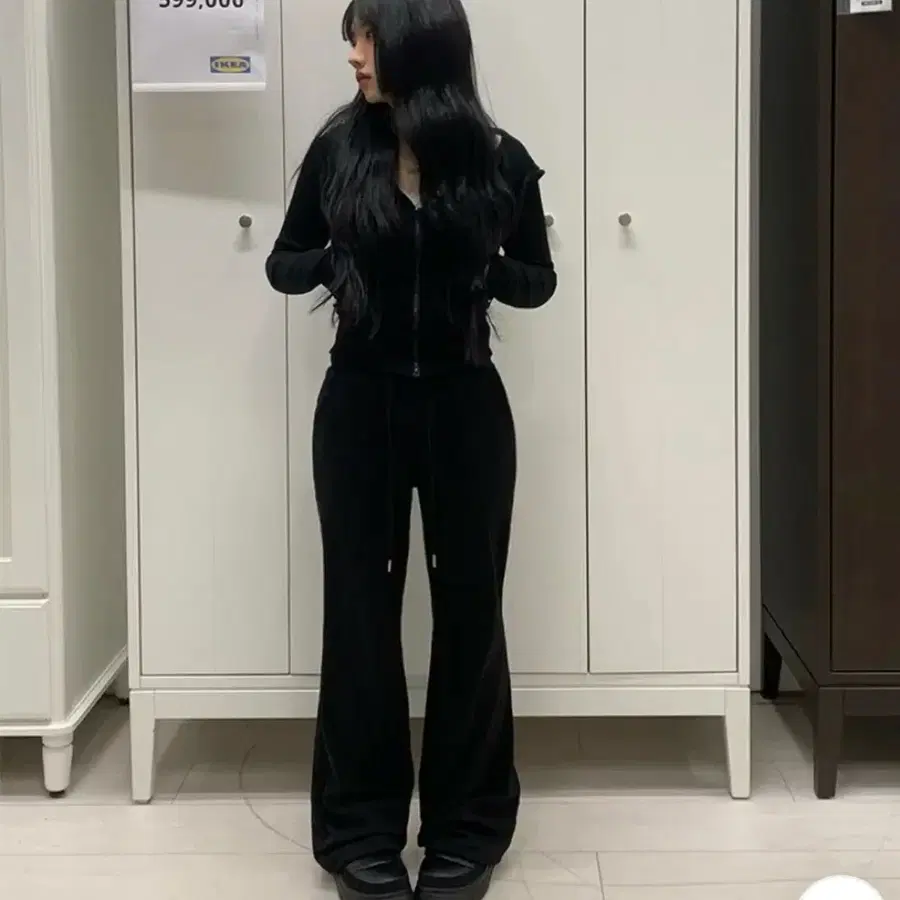 애니원모어 슬림 집업 후드집업 부츠컷 팬츠 투피스 세트 블랙 새상품