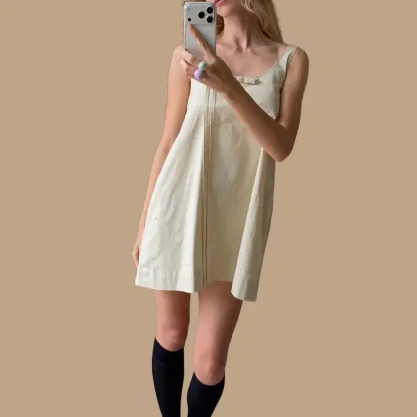 나비버스 Pintuck ribbon dress_beige
