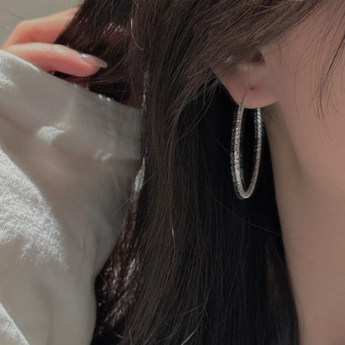 실버 컷팅 링 귀걸이 925실버