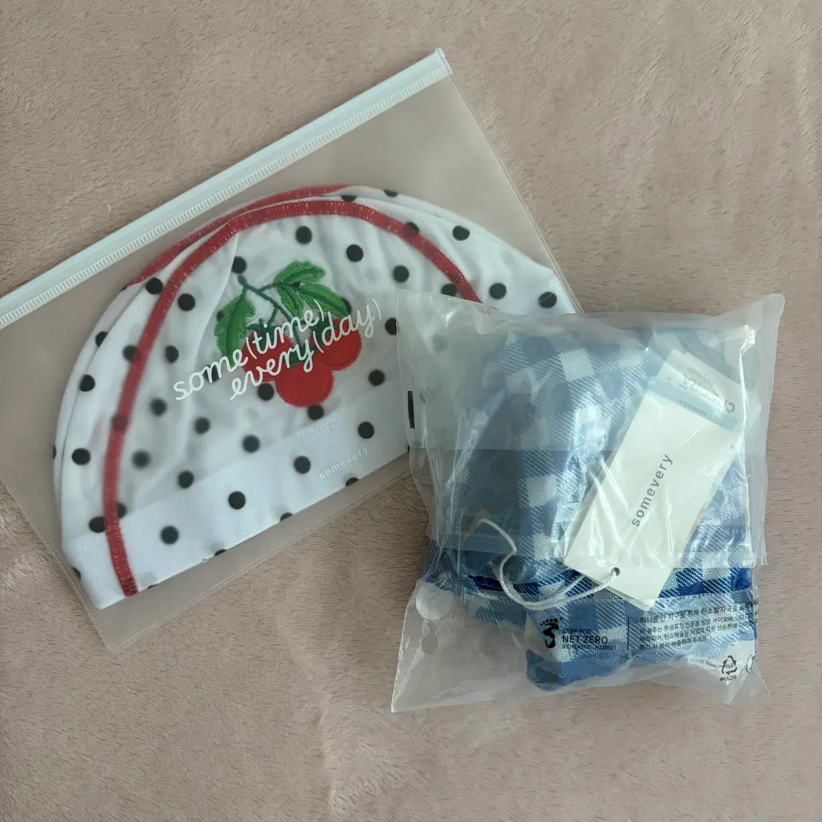 썸베리 메쉬수모 + 포일 수영복 블루베리 (새제품)