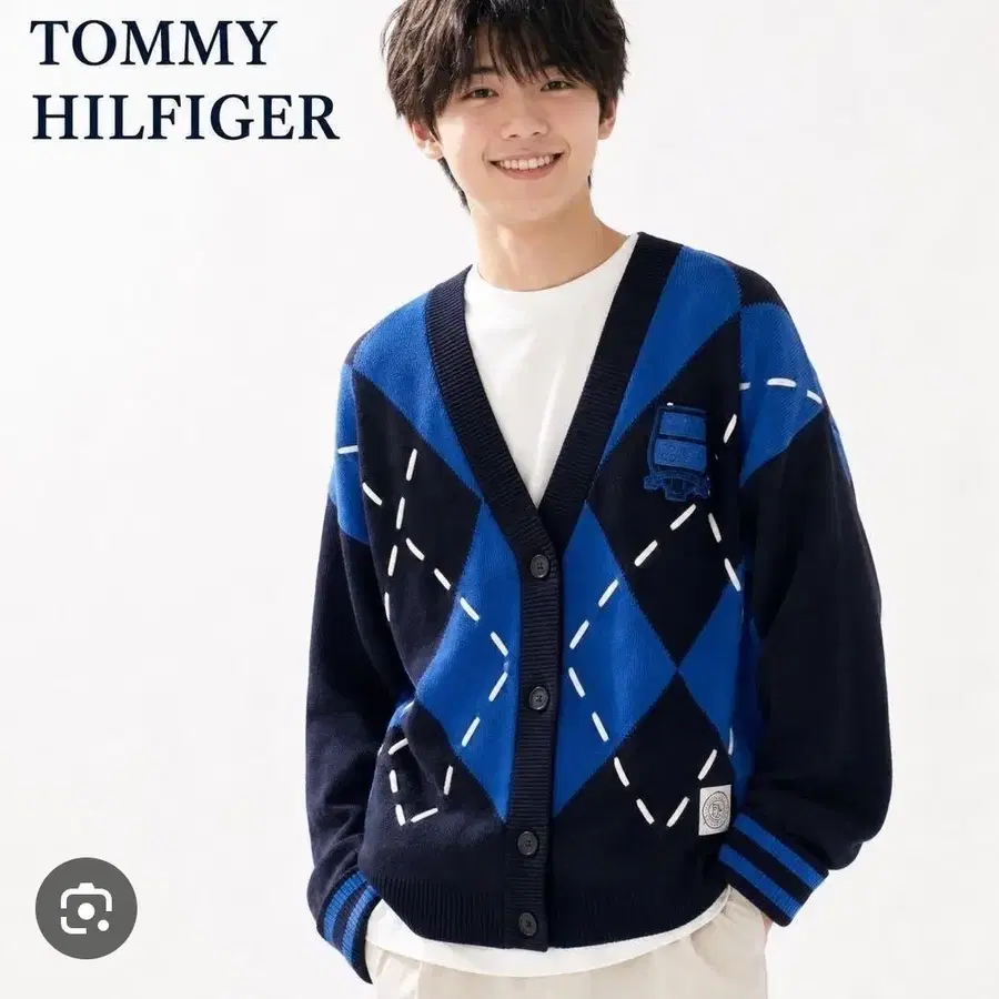 남녀공용 타미힐피거 아이콘즈 Tommy Icons S 아가일 오버핏 가디건