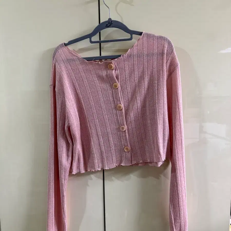 여성 골지 가디건 핑크