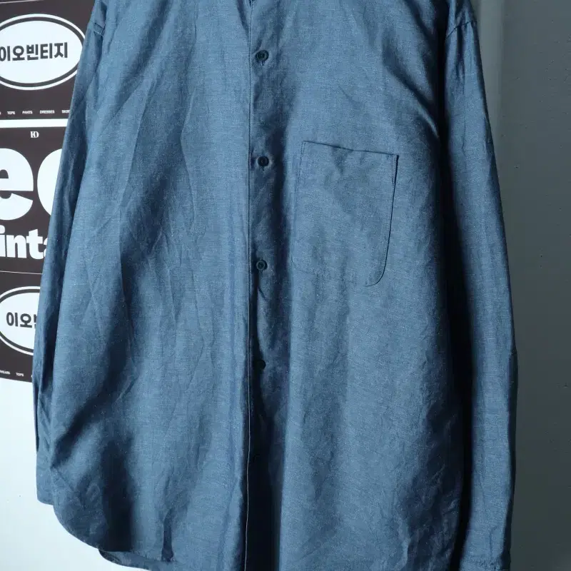(XL-2XL) 유니클로 셔츠 남방 오버핏 무지 블루 린넨 마-H39772